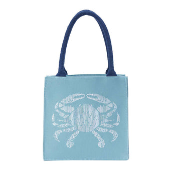 RockFlowerPaper Itsy Bitsy Light Blue and White Crab Reusable Tote Bags