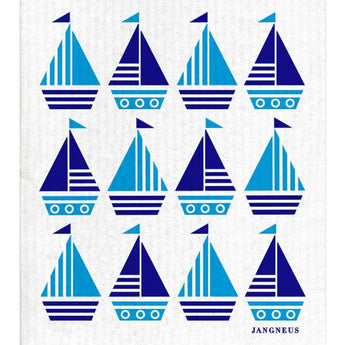 Turquoise Boats Swedish Dishcloth