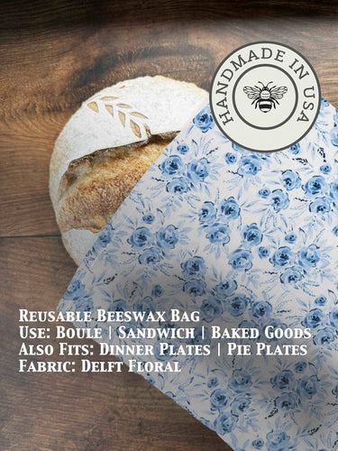 Five Oaks Farm - Bread Bag | Beeswaxed Shown in delft blue design