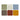 Six square color swatches in green, white, blue, brown, red, and orange on a white background.