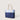 Dark blue and light blue tote with light leather handles