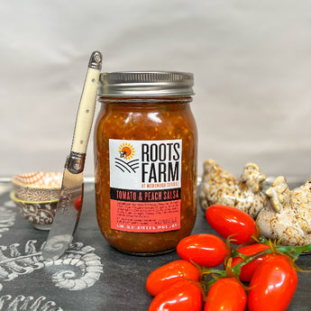 Tomato & Peach Salsa by Roots Farms at Mcdonogh School. Available at Welcome Home Annapolis.