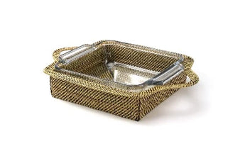 Square woven tray with glass insert