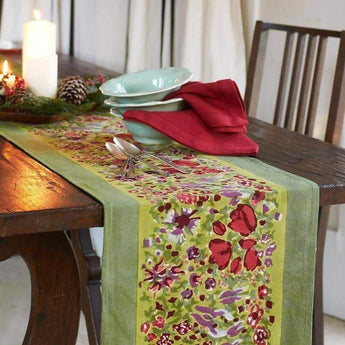 Couleur Nature Jardin Red and Green Table Runner available at Welcome Home in Annapolis