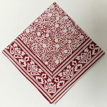 Red and white floral block print napkins by Natural Habitat, available at Welcome Home in Annapolis