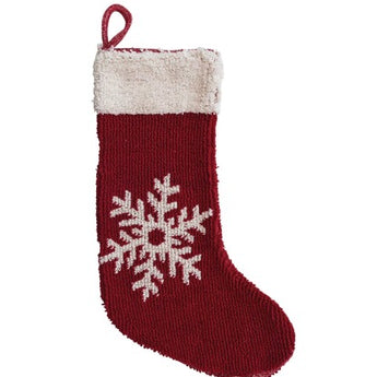 Red and White woven Christmas Stocking with Snowflakes