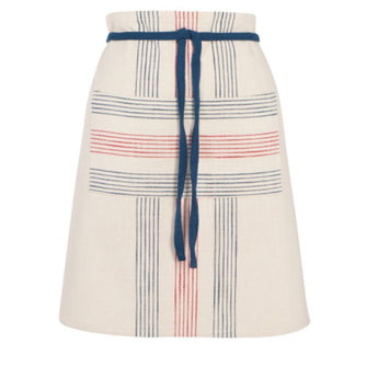 Cotton French Cafe Syle Half Waist Apron with Cream Blue and White Stripes