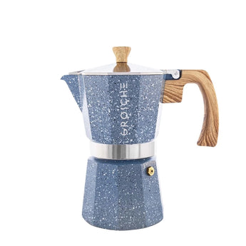 Grosche Moca Stovetop Espresso Maker in Speckled Indigo Blue with Wood Handle