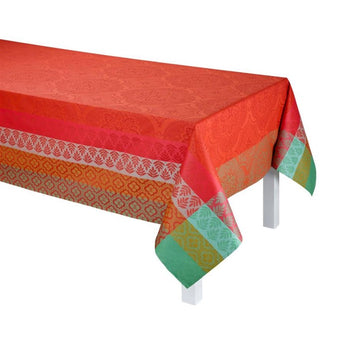 Le Jacquard Francais Bastide Red Pepper Coated Cotton Tablecloth available at Welcome Home in Annapolis