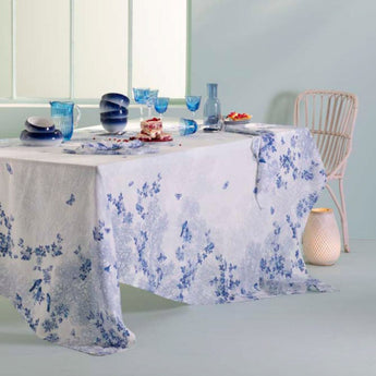 Garnier Thiebaut Voliere Blue Linen Tablecloth