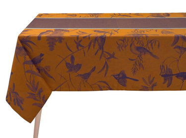 Le Jacquard Francais Voliere Rust & Blue Linen Tablecloth