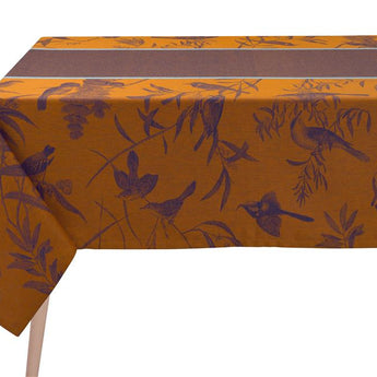 Le Jacquard Francais Voliere Rust & Blue Linen Tablecloth
