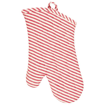 Red and White Cotton Terry Lined Oven Mitt