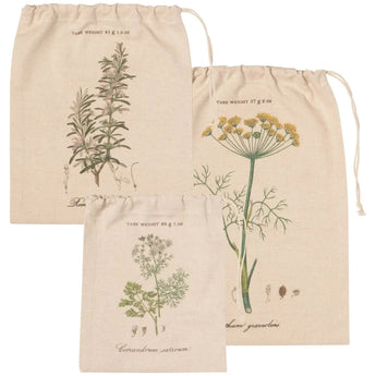Set of Three Botanical Sketch Produce Bags by Now Designs