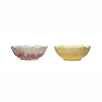 Hand Painted Flower Bowls in Lilac and Yellow