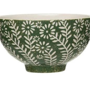 Green and white stoneware bowl
