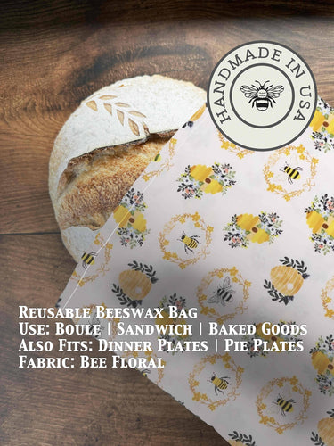 Five Oaks Farm - Bread Bag | Beeswaxed Shown in bee floral design