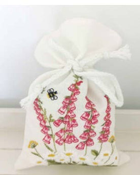 Embroidered Foxglove and Daisy Lavender Sachet