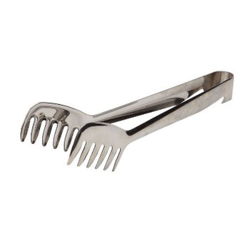 Stainless steel tongs with claw ends, good for gripping salad or spaghetti