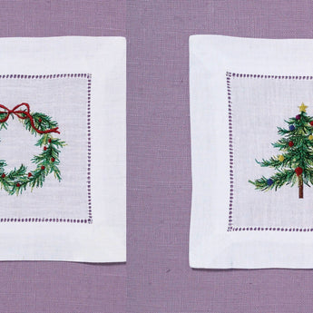 Embroidered Holiday Cocktail Napkins, Set of 6