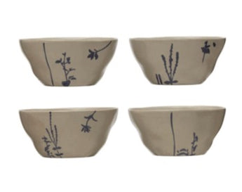 Hand-Stamped Stoneware Bowl w/ Botanicals
