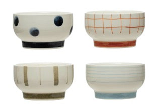 Dots & Stripes Hand-Painted Stoneware Bowl
