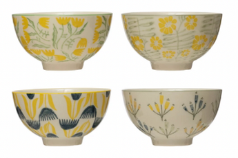 Floral Round Stoneware Bowl, 4 Styles