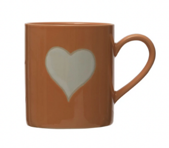 14 oz. Handmade Stoneware Mug with Hearts, 4 Colors