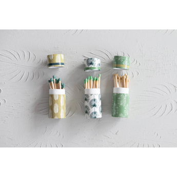 Matches in Tube Matchbox with Leaves Print, 3 Styles