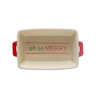 "Oh So Merry" Hand-Painted Stoneware Baker