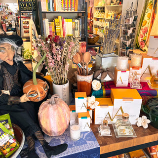 Halloween witch with Agraria Diffusers at Welcome Home in Annapolis