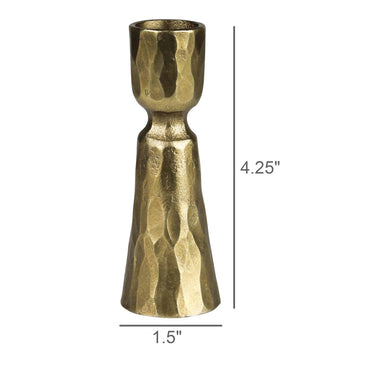 Gold candle holder with dimensions on a white background