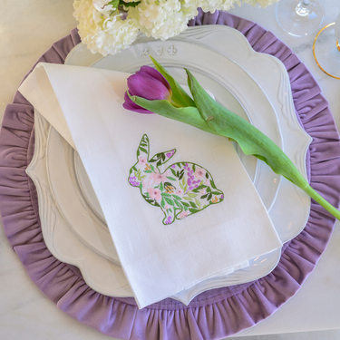 Arte Italica & Crown Linen Designs - Garden Bunny Towel Shown on placesetting
