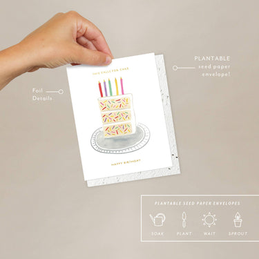 Seedlings - Birthday Slice - Birthday Card  Showing details: foil accents and Seedlings Plantable Seed Paper Envelope