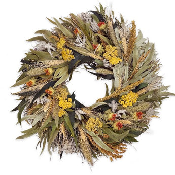 Yarrow and sage organic dried flower wreath by Andaluca, available at Welcome Home in Annapolis