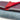 Stack of fabric swatches in red, gray, and blue on a white background