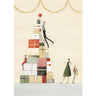 Illustration of people around a large stack of gift boxes with a festive atmosphere.