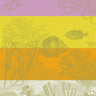 Colorful patterned paper with ocean-themed illustrations on a purple, yellow, and orange background.