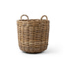 Wicker basket with handles on a white background