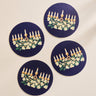 Hanukkah Floral Menorah Coasters - Set of 4