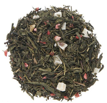 Tea leaves with pink and white elements on a white background