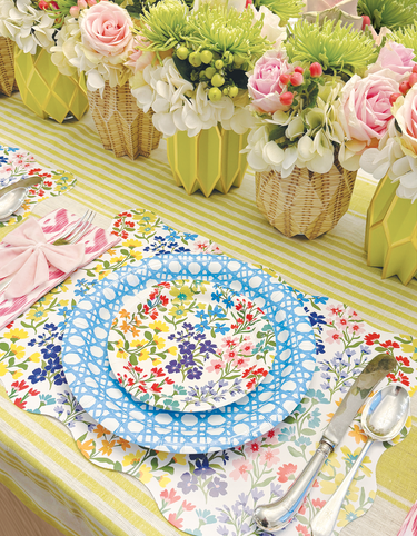 Table set with floral placemat