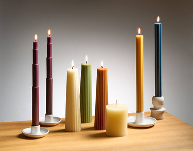 12" Fluted Church Taper Handmade Beeswax Candles | Rhubarb