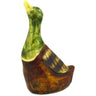 Decorative duck figurine with green and brown colors on a white background