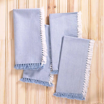 Blue & White Chambray Napkins with Fringe Edge by April Cornell at Welcome Home