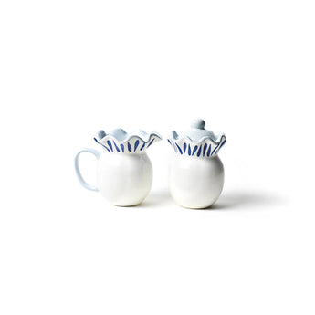 Iris Blue Drop Ruffle Crean & Sugar Set