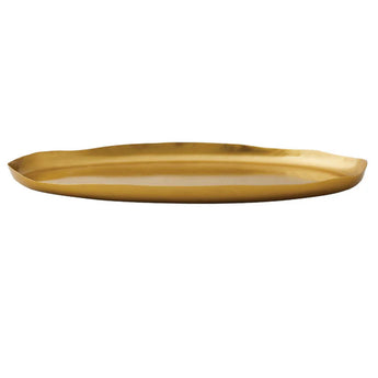 Large oval candle plate with curved edge, gold in color