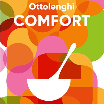 Cover art features bright overlapping colors and shapes over which is a simple white silhouette of a bowl with a spoon in it.