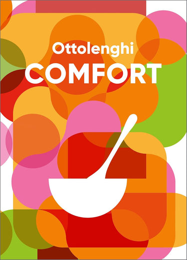 Cover art features bright overlapping colors and shapes over which is a simple white silhouette of a bowl with a spoon in it.