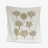 White tea towel with trees on white background.